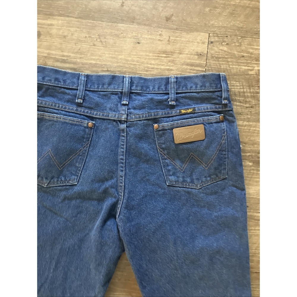 Wrangler 936PWD Cowboy Cut Slim Fit Jeans Denim Dark Hemmed Men's 33 X 27 Flaw - Picture 11 of 11